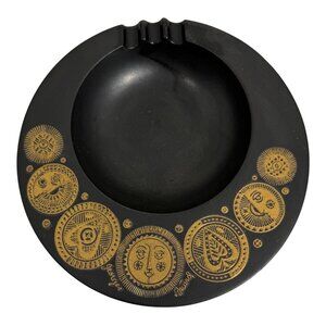 Vintage Georges Briard Midas Hyalyn Gold Black Celestial Ashtray MCM 6.5" Diam
